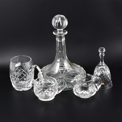 Lot 108 - A lead crystal ships decanter, presentation inscription, 30cm