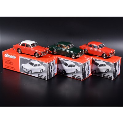 Lot 490 - Somerville 1:43 scale white metal models; three no.136 Volvo Amazon 123 GT in red, green and red/white, boxed