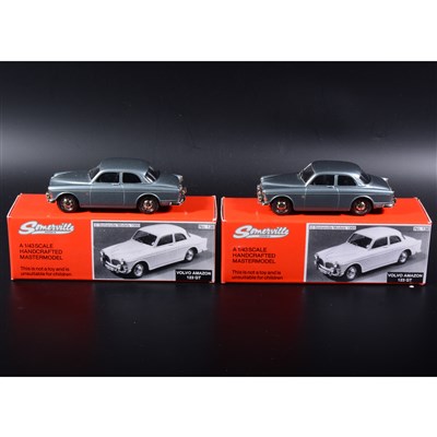 Lot 496 - Somerville 1:43 scale white metal models; no.136 Volvo Amazon in rare metallic blue and another, boxed.