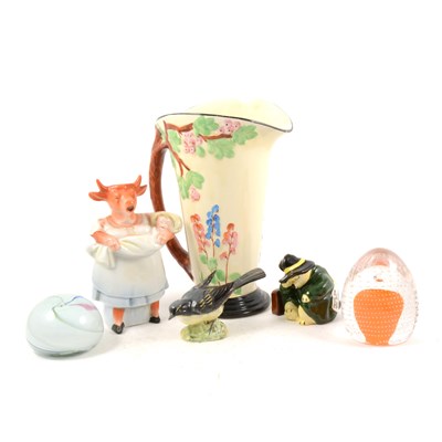 Lot 69 - A collection of glass paperweights, Beswick "Grey Wagtail", Coalport "Paddington" and other ceramics.