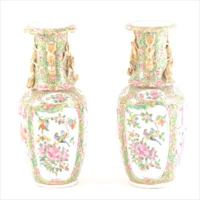 Lot 60 - Pair of small Cantonese famille rose vases