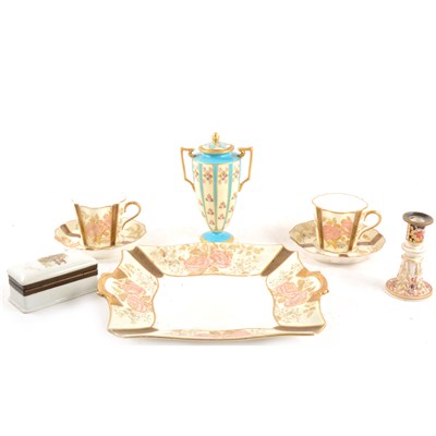 Lot 95A - Wedgwood part tea service, pair of Crown Derby covered vases, Crown Derby candle-stand, etc