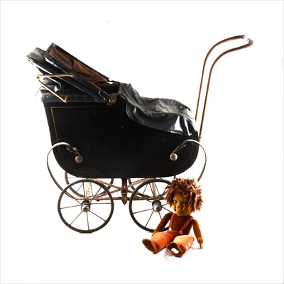 Lot 122 - Victorian dolls pram and a Nora Welling black felt doll.