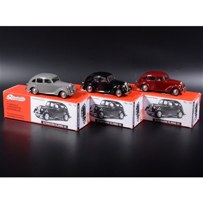 Lot 512 - Somerville 1:43 scale white metal models; three no.106 Standard Flying 12 in maroon, grey and black, boxed.