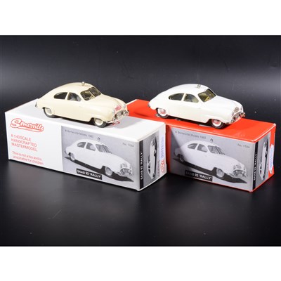 Lot 516 - Somerville 1:43 scale white metal models; two no.119a Saab 92 Monte-Carlo 'Rally' car, in cream and white, boxed.