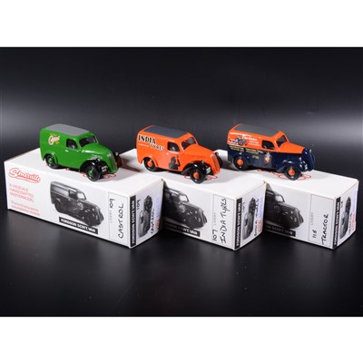 Lot 258 - Somerville 1:43 scale white metal models; three Fordson 5CWT. Van with 'Fordson Tractors', 'Castrol' and 'India Tyres' transfers, boxed.