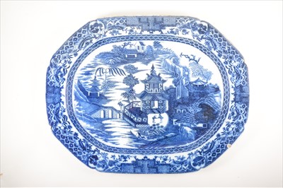 Lot 524 - Four transferware Ironstone meat plates, 'Two Figures' pattern., circa 1800