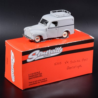 Lot 423 - A Somerville white metal model prototype of a Vauxhall L Type Velox 1949, VX Swiss Post, 10cm in length, boxed.