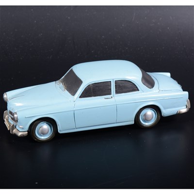 Lot 426 - A Somerville wooden mock-up prototype of the no.124 Volvo Amazon, painted blue with rubber tyres, 10cm.