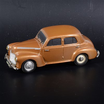 Lot 434 - A Somerville wooden mock-up prototype of the no.149 Vauxhall L Type Velox, painted metallic brown with rubber tyres, 10cm.