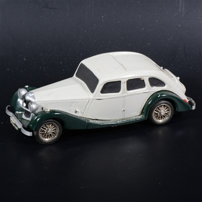 Lot 435 - A Somerville wooden mock-up prototype of the no.129 Riley Kestral, painted grey/dark green with rubber tyres, 10.5cm.