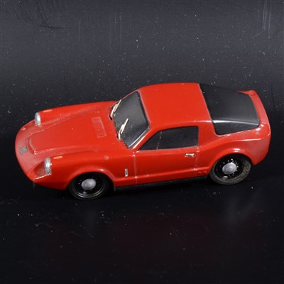 Lot 443 - A Somerville wooden mock-up prototype of the no.125 Saab Sonett, painted red with rubber tyres, 9cm.