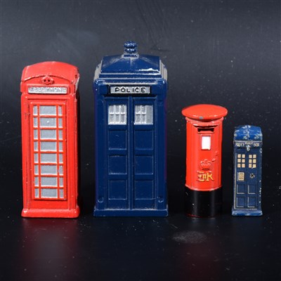 Lot 462 - Four Dinky and others telephone boxes and post box.