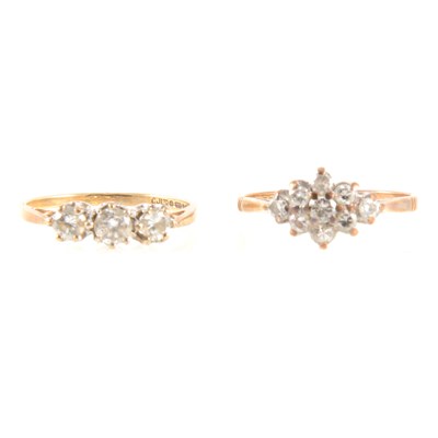 Lot 288A - A diamond cluster ring and synthetic white stone ring.