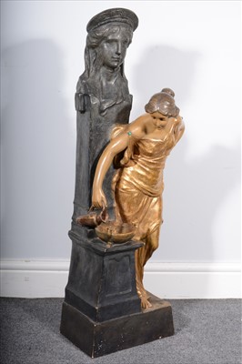 Lot 84 - A large Art Nouveau terracotta figure by a fountain, by Goldscheider.