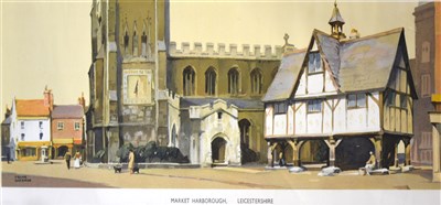 Lot 84 - Railway interest; Market Harborough carriage print, London Railway map and a Leicester City travel handbill.