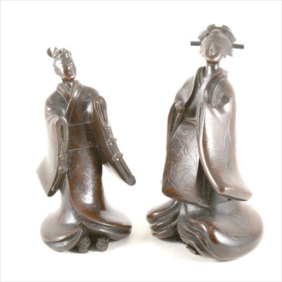 Lot 216 - A near pair Japanese bronze figures, Meiji