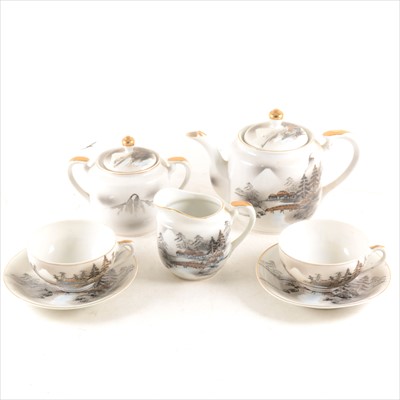Lot 89 - A Japanese eggshell type teaset, painted with landscape scenes.
