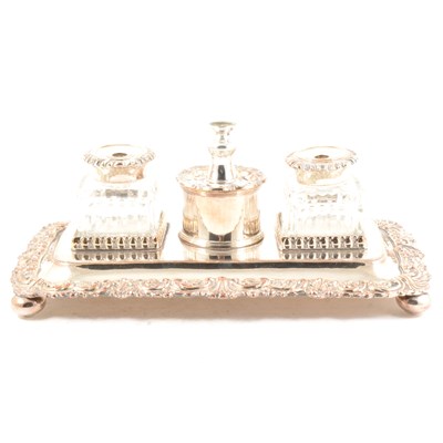Lot 228 - A French silver plated deskstand, Balaine Paris