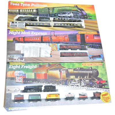 Lot 66 - Hornby OO gauge model railway sets; three including 'Tees Tyne Pullman', 'Night Mail Express' and 'Eight Freight'