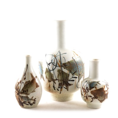 Lot 1 - Large Copenhagen pottery vase, designed with fish by Nils Thorsson, ...