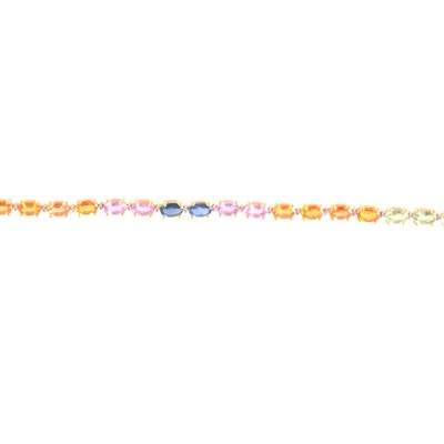 Lot 176 - A multi-coloured sapphire and diamond tennis bracelet.