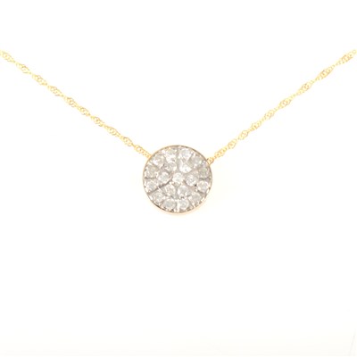 Lot 182 - A diamond cluster pendant and chain.