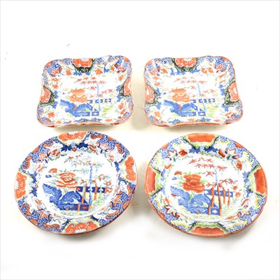 Lot 93 - A Masons ironstone part dessert service, Zig-Zag Fence pattern, ...