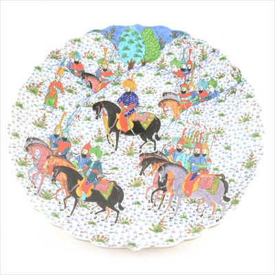 Lot 103 - Turkish hand-painted charger, signed Hussein Kowascau