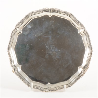 Lot 635 - George III silver waiter, maker's mark I.C, London 1769