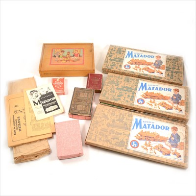 Lot 330 - Korbully Matador wooden building blocks, three boxed sets, other toy block sets, Lexagon card games, etc.