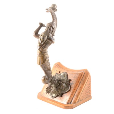 Lot 93 - A Victorian bronzed gas lamp, figure with a shield, ...