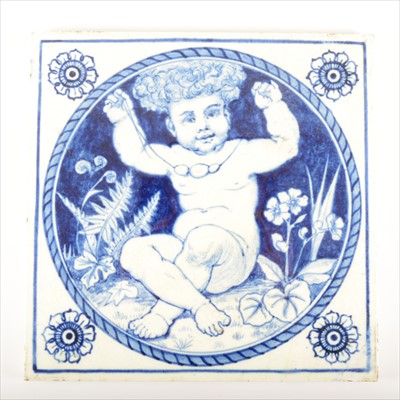 Lot 1 - A hand-painted decorative 8" tile, by Minton's Art Pottery Studio, Kensington Gore.