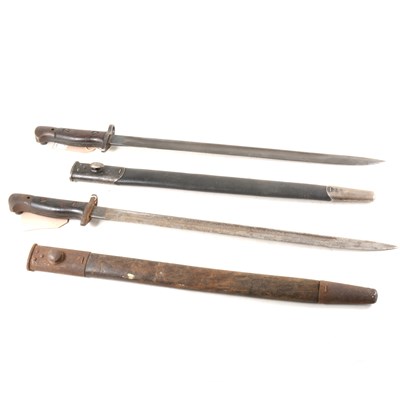 Lot 226 - Two Lee Enfield SMLE bayonets, with scabbards.