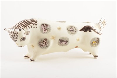 Lot 169 - A 'Zodiac' pottery bull, designed by Arnold Machin for Wedgwood.