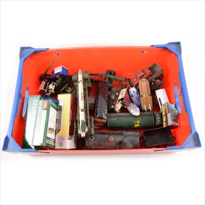 Lot 135 - One box od loose playworn die-cast models, including Dinky missile erector, Foden petrol tanker etc.