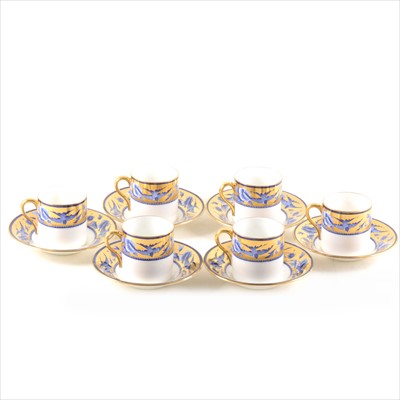 Lot 82 - A set of six Shelley bone china coffee cans and saucers, 'Blue Swallows' pattern