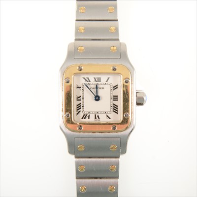 Lot 149 - Cartier - a lady's Santos bi-colour bracelet watch.