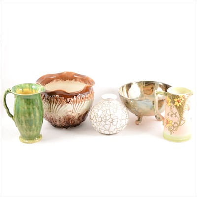 Lot 47 - A majolica jardiniere, moulded Shell design, Grimwades toilet ware