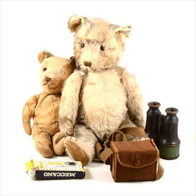 Lot 151 - Die-cast models and vehicles by Corgi and others, two plush jointed teddy bears, 8mm tapes, binoculars, Box Brownie etc.