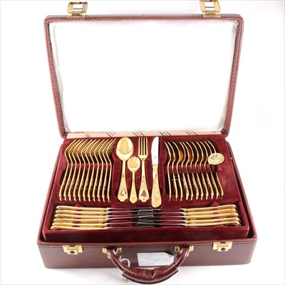Lot 157 - SBS Bestecke, Solingen, 23/24 karat Hartvergoldet gold plated canteen, 12-place settings