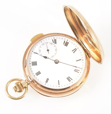 Lot 173 - A 9 carat yellow gold quarter hour repeating full hunter pocket watch.