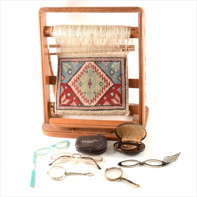 Lot 154 - Gilt metal lorgnette and folding spectacles, including Christian Dior, a 9ct gold ring, and a tabletop loom