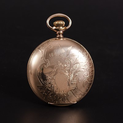 Lot 199 - Elgin - an ornate gold-plated full hunter pocket watch.