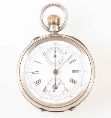 Lot 205 - A white metal open face chronograph pocket watch.
