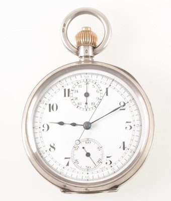 Lot 206 - A silver open face chronograph pocket watch.