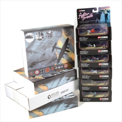 Lot 236 - Modern die-cast models, including (x6) The Corgi Fighter Scramble collection models, Atlas Edition models, and others, one box.