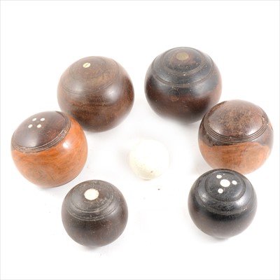 Lot 110 - Three matched sets of lignum vitae and hardwood bowling woods