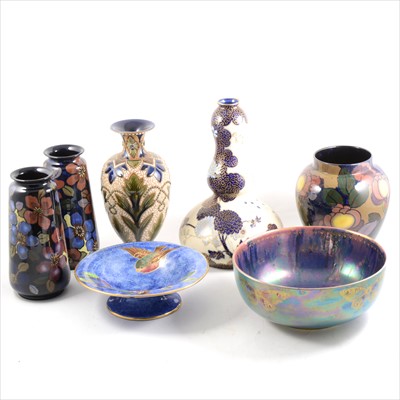 Lot 14 - A pair of Royal Stanley 'Jacobean' pattern vases, and other Art Pottery ware