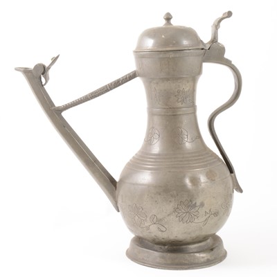 Lot 1139 - A Swiss pewter wine flagon, bears date 1797